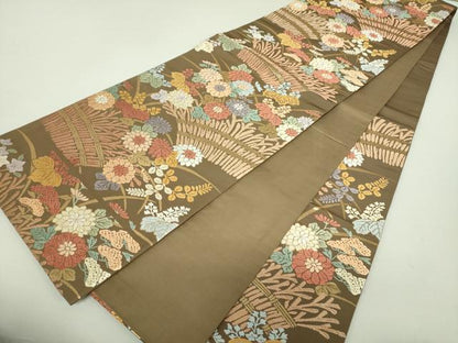 平和屋着物●六通柄袋帯　唐織　柴垣に菊桐文　金糸　正絹　逸品　DAAU5738ps