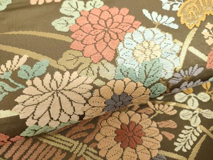 平和屋着物●六通柄袋帯　唐織　柴垣に菊桐文　金糸　正絹　逸品　DAAU5738ps