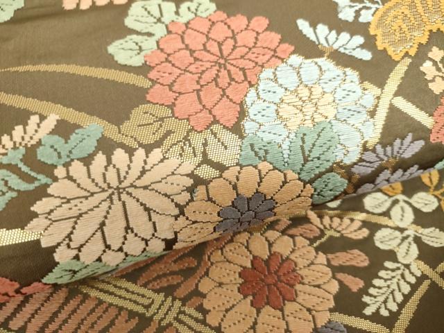 平和屋着物●六通柄袋帯　唐織　柴垣に菊桐文　金糸　正絹　逸品　DAAU5738ps