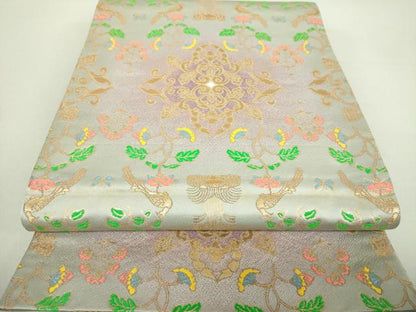 平和屋着物●龍村晋謹製　全通柄袋帯　天平花鳥来吉文錦　金糸　正絹　逸品　DAAU5747ps