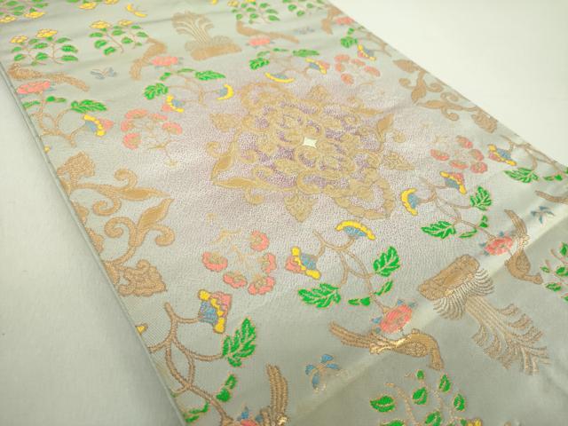 平和屋着物●龍村晋謹製　全通柄袋帯　天平花鳥来吉文錦　金糸　正絹　逸品　DAAU5747ps