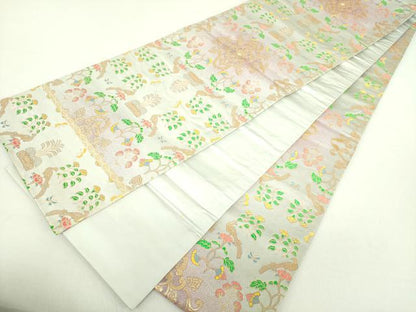 平和屋着物●龍村晋謹製　全通柄袋帯　天平花鳥来吉文錦　金糸　正絹　逸品　DAAU5747ps