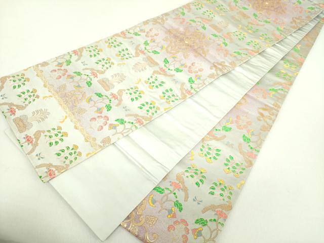 平和屋着物●龍村晋謹製　全通柄袋帯　天平花鳥来吉文錦　金糸　正絹　逸品　DAAU5747ps
