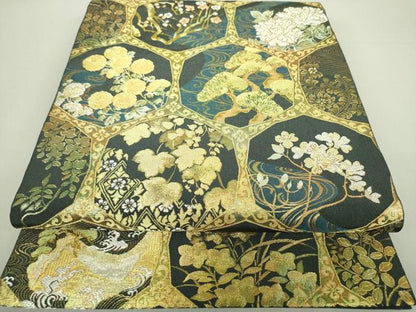 平和屋着物●西陣　川島織物　六通柄　本袋帯　飛鶴吉祥花文　金糸　正絹　逸品　DAAU5755ps