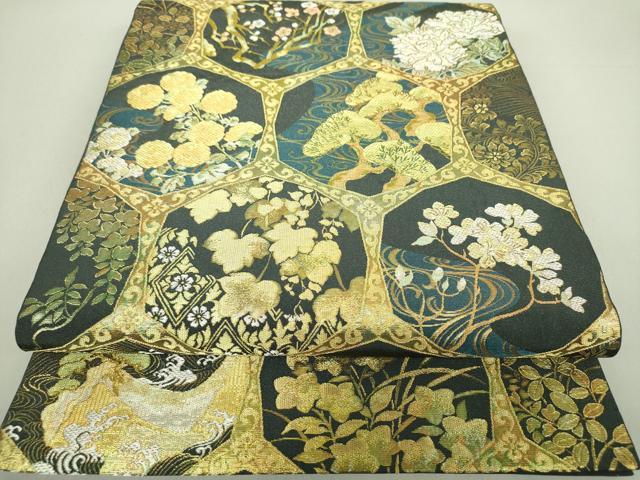平和屋着物●西陣　川島織物　六通柄　本袋帯　飛鶴吉祥花文　金糸　正絹　逸品　DAAU5755ps