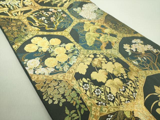 平和屋着物●西陣　川島織物　六通柄　本袋帯　飛鶴吉祥花文　金糸　正絹　逸品　DAAU5755ps