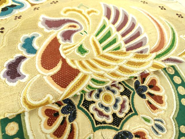平和屋着物●アンティーク　大正ロマン　全通柄袋帯　引き抜き帯　唐織　鳳凰花丸文　金糸　正絹　逸品　DAAU5759ps
