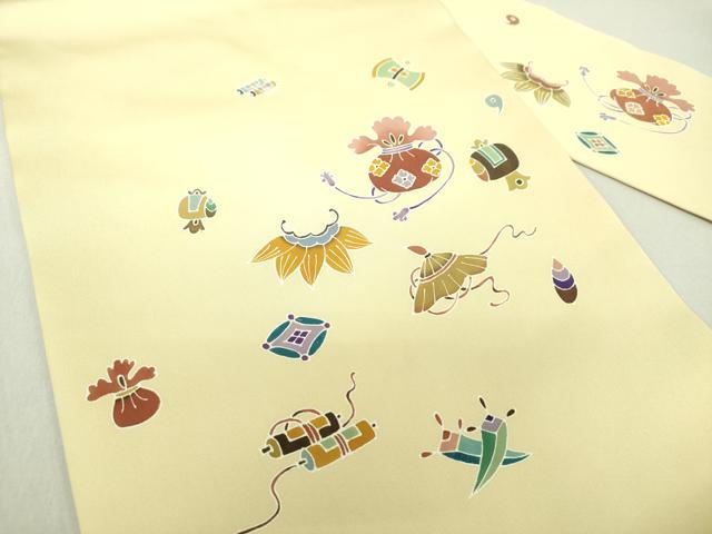 平和屋着物●塩瀬　九寸名古屋帯　宝尽くし　正絹　逸品　未使用　DAAU5775ps
