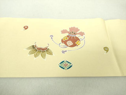 平和屋着物●塩瀬　九寸名古屋帯　宝尽くし　正絹　逸品　未使用　DAAU5775ps