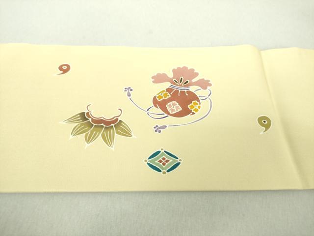 平和屋着物●塩瀬　九寸名古屋帯　宝尽くし　正絹　逸品　未使用　DAAU5775ps