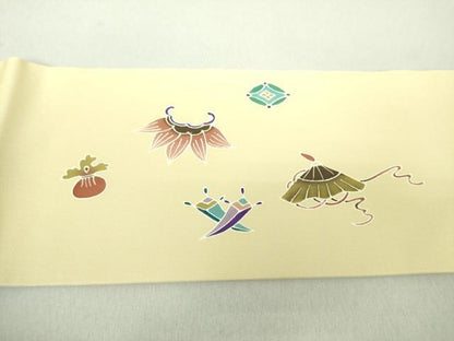 平和屋着物●塩瀬　九寸名古屋帯　宝尽くし　正絹　逸品　未使用　DAAU5775ps