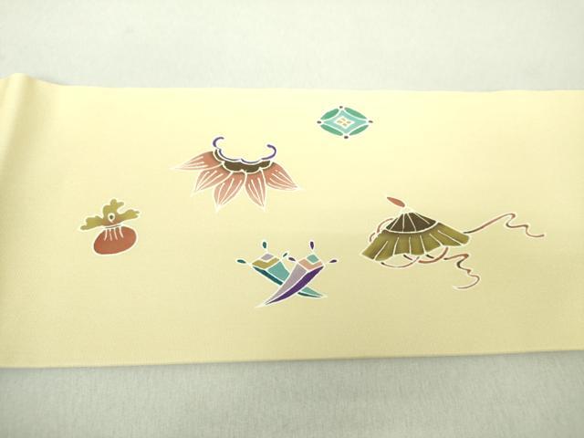 平和屋着物●塩瀬　九寸名古屋帯　宝尽くし　正絹　逸品　未使用　DAAU5775ps