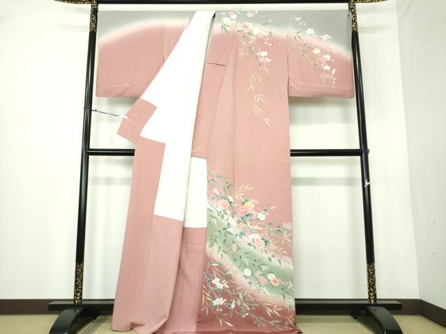 平和屋着物●訪問着　枝花文　暈し染め　金銀彩　正絹　逸品　DAAU5792ps