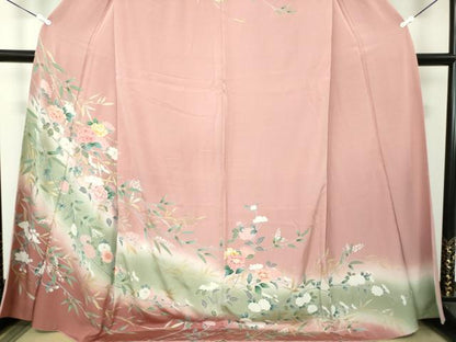 平和屋着物●訪問着　枝花文　暈し染め　金銀彩　正絹　逸品　DAAU5792ps