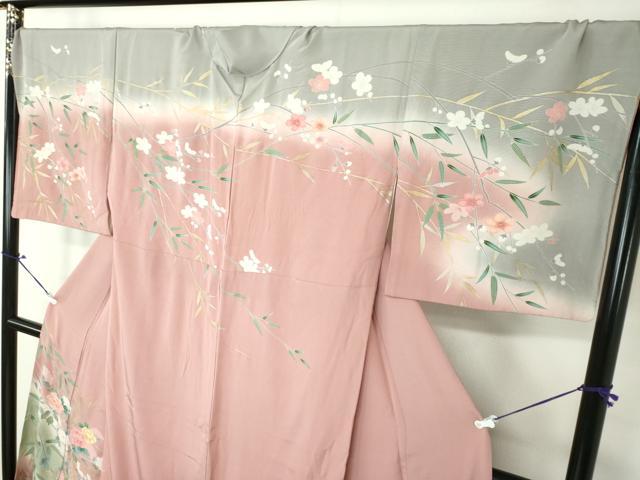 平和屋着物●訪問着　枝花文　暈し染め　金銀彩　正絹　逸品　DAAU5792ps