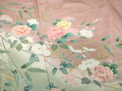 平和屋着物●訪問着　枝花文　暈し染め　金銀彩　正絹　逸品　DAAU5792ps