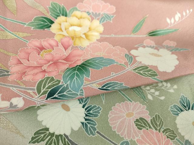 平和屋着物●訪問着　枝花文　暈し染め　金銀彩　正絹　逸品　DAAU5792ps