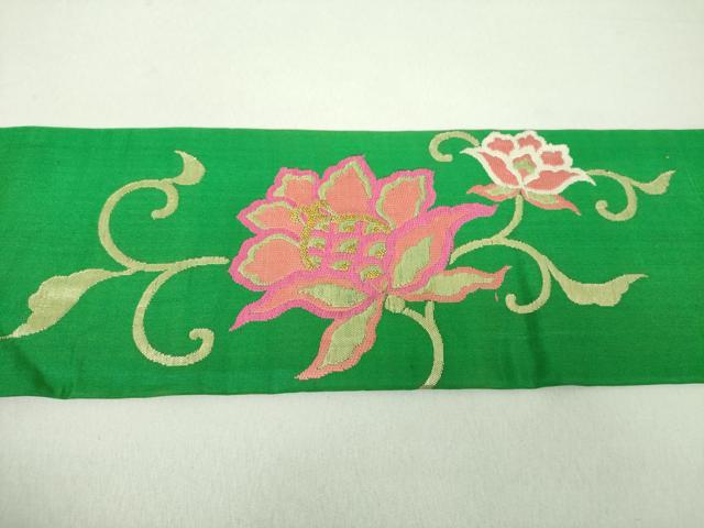 平和屋着物●アンティーク　大正ロマン　九寸名古屋帯　更紗花唐草文　金糸　正絹　逸品　DAAU5855ps
