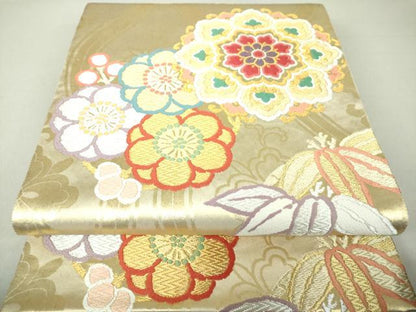 平和屋着物●唐織・西陣の老舗・名門・藤原織物　六通柄袋帯　正倉院花文　金銀糸　引箔　正絹　逸品　DAAU5877ps