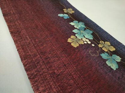 平和屋着物▽六通柄袋帯　スリーシーズン帯　春　夏　秋　すくい織　葡萄蔦の葉文　金彩　やまと誂製　正絹　逸品　DAAU5902ps
