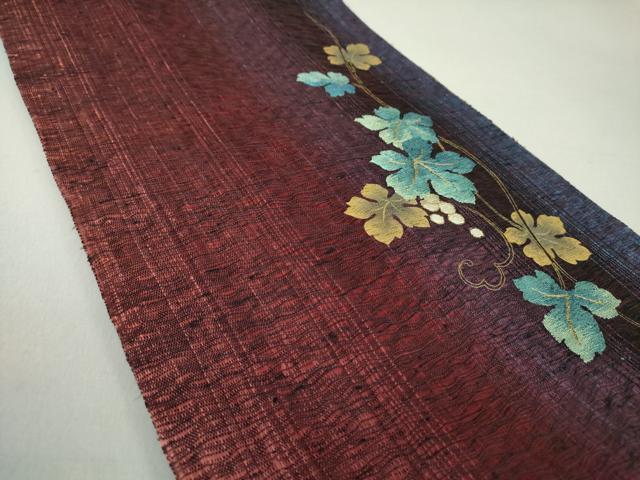 平和屋着物▽六通柄袋帯　スリーシーズン帯　春　夏　秋　すくい織　葡萄蔦の葉文　金彩　やまと誂製　正絹　逸品　DAAU5902ps