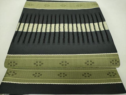 平和屋着物●花織　六通柄袋帯　横段文　黒地　正絹　逸品　DAAU5915ps