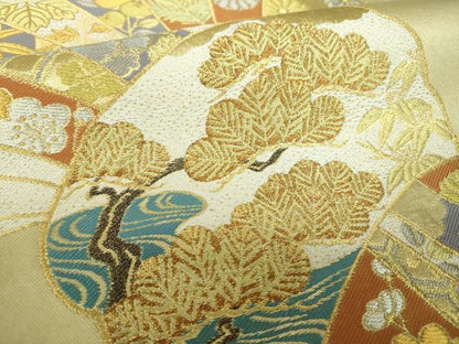 平和屋着物●西陣　川島織物　六通柄　本袋帯　束ね熨斗吉祥花文　本金箔　正絹　逸品　DAAU5921ps