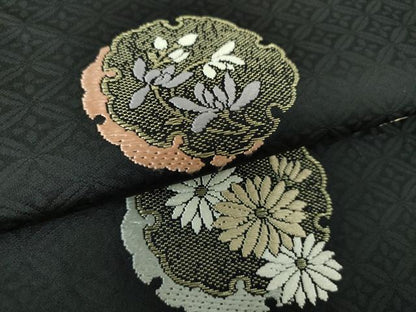 平和屋着物●九寸名古屋帯　唐織　雪輪花文　黒地　金糸　正絹　逸品　DAAU5944ps