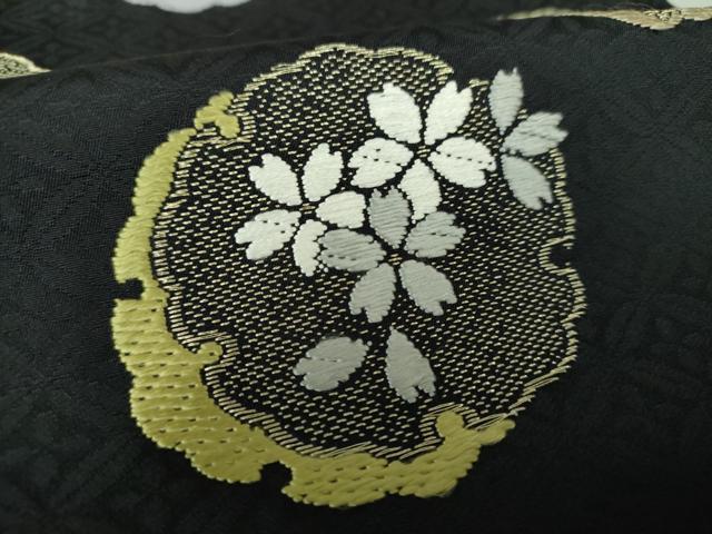 平和屋着物●九寸名古屋帯　唐織　雪輪花文　黒地　金糸　正絹　逸品　DAAU5944ps