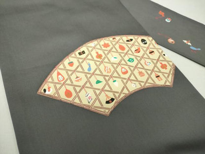 平和屋着物●塩瀬 九寸名古屋帯 玩具文様 金彩 正絹 逸品 DAAU5950ps