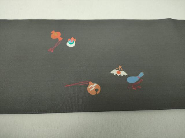 平和屋着物●塩瀬 九寸名古屋帯 玩具文様 金彩 正絹 逸品 DAAU5950ps