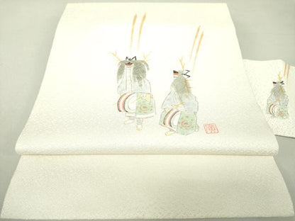 平和屋着物●九寸名古屋帯　作家物　お祭り　鹿踊　金通し地　正絹　逸品　未使用　DAAU5955ps