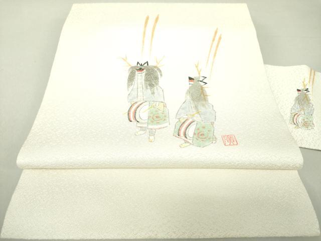 平和屋着物●九寸名古屋帯　作家物　お祭り　鹿踊　金通し地　正絹　逸品　未使用　DAAU5955ps