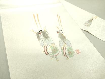 平和屋着物●九寸名古屋帯　作家物　お祭り　鹿踊　金通し地　正絹　逸品　未使用　DAAU5955ps