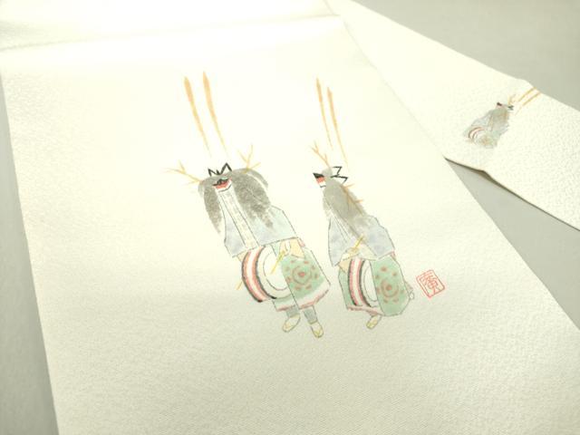 平和屋着物●九寸名古屋帯　作家物　お祭り　鹿踊　金通し地　正絹　逸品　未使用　DAAU5955ps