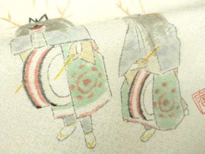 平和屋着物●九寸名古屋帯　作家物　お祭り　鹿踊　金通し地　正絹　逸品　未使用　DAAU5955ps