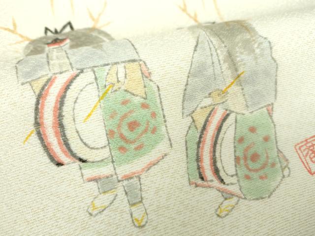 平和屋着物●九寸名古屋帯　作家物　お祭り　鹿踊　金通し地　正絹　逸品　未使用　DAAU5955ps