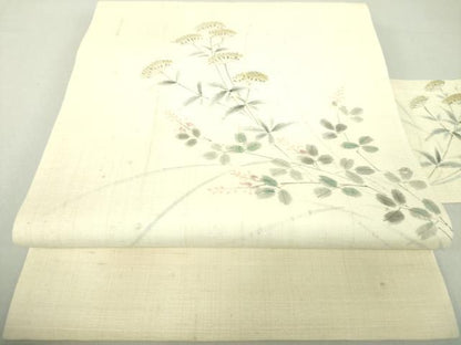 平和屋着物＊夏物 九寸名古屋帯 生紬 手描き 秋草文 正絹 逸品 DAAU5960ps