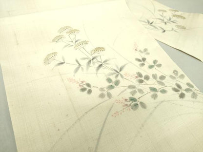 平和屋着物＊夏物 九寸名古屋帯 生紬 手描き 秋草文 正絹 逸品 DAAU5960ps