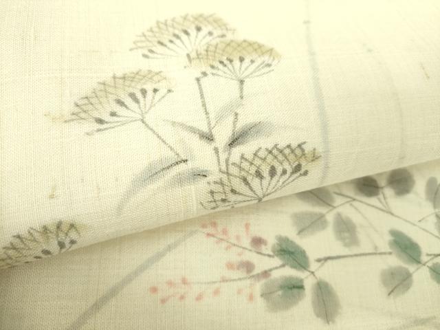 平和屋着物＊夏物 九寸名古屋帯 生紬 手描き 秋草文 正絹 逸品 DAAU5960ps