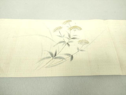 平和屋着物＊夏物 九寸名古屋帯 生紬 手描き 秋草文 正絹 逸品 DAAU5960ps
