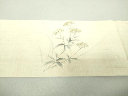 平和屋着物＊夏物 九寸名古屋帯 生紬 手描き 秋草文 正絹 逸品 DAAU5960ps