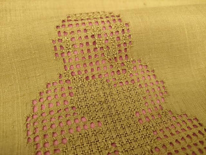 平和屋着物●九寸名古屋帯 紬地 作家物 絞り 刺繍 唐子 正絹 逸品 DAAU5961ps