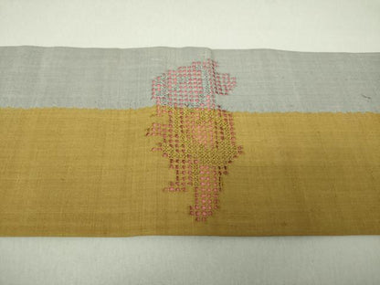 平和屋着物●九寸名古屋帯 紬地 作家物 絞り 刺繍 唐子 正絹 逸品 DAAU5961ps