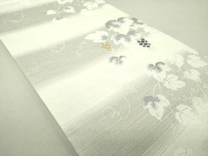 平和屋着物▽六通柄袋帯 スリーシーズン帯 春 夏 秋 唐織 葡萄蔦の葉文 正絹 逸品 DAAU5976ps