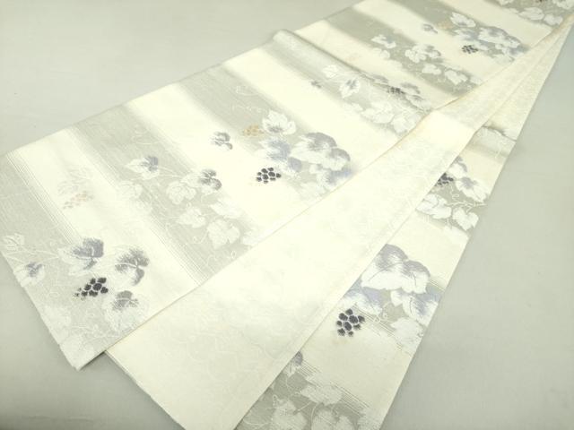 平和屋着物▽六通柄袋帯 スリーシーズン帯 春 夏 秋 唐織 葡萄蔦の葉文 正絹 逸品 DAAU5976ps