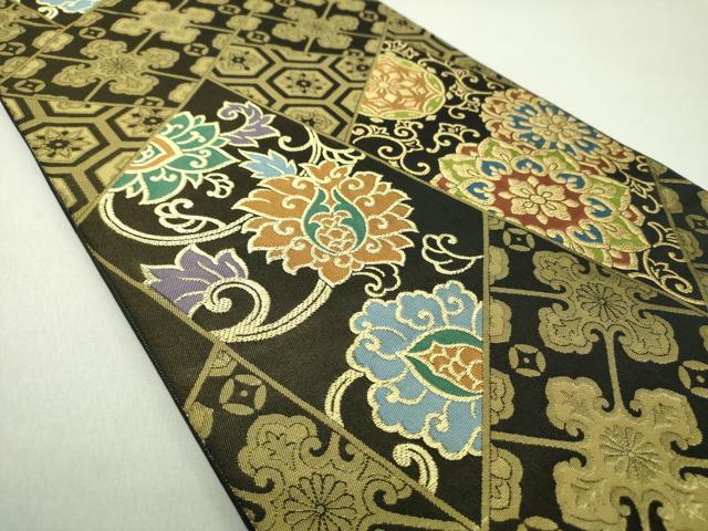 平和屋着物●西陣　川島織物　六通柄　本袋帯　切嵌正倉院花文　黒地　金糸　正絹　逸品　DAAU5991ps