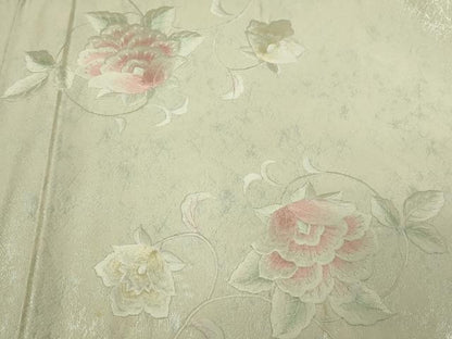平和屋着物▼西陣　太鼓柄袋帯　総刺繍　草花文　銀糸　正絹　逸品　DAAU6082sf
