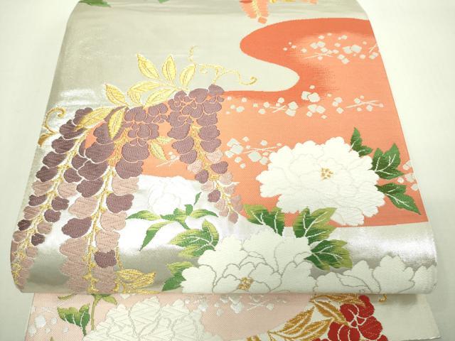 平和屋着物▼六通柄袋帯　唐織　草花文　金銀糸　正絹　逸品　DAAU6229sf