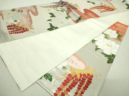 平和屋着物▼六通柄袋帯　唐織　草花文　金銀糸　正絹　逸品　DAAU6229sf